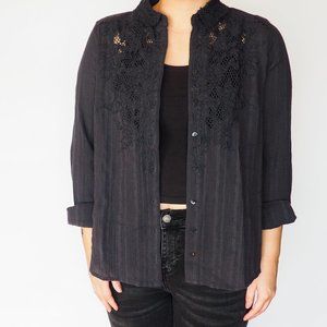 Free People Black Lace Button Down